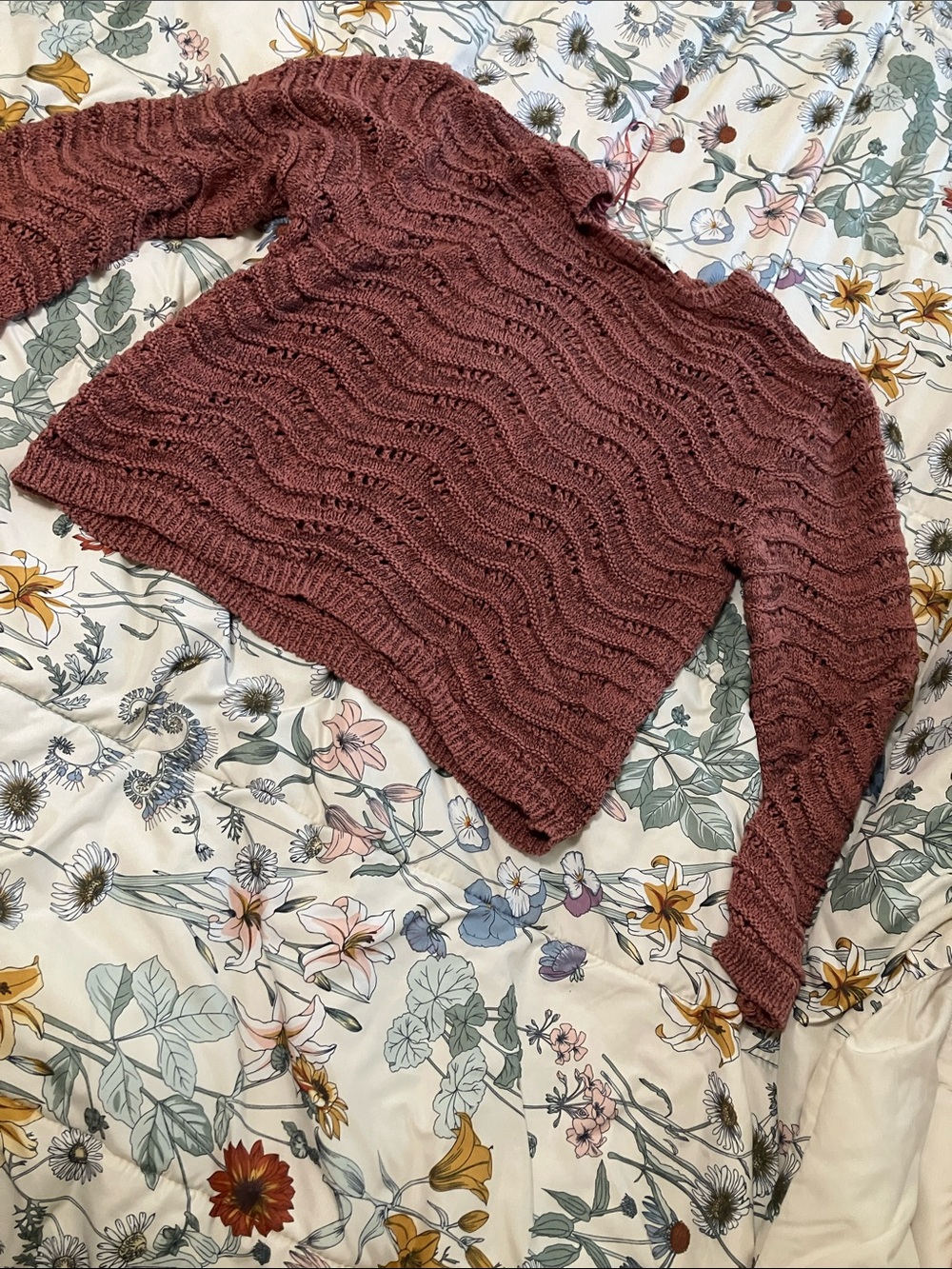 a.n.a Textured Wave Knit Scoop Neck Sweater - Mauve